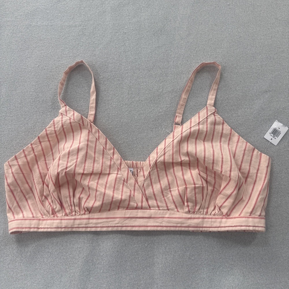 Old Navy Bralette Top Women's XL Cross-Front Poplin Smocked Striped Pink NEW‎